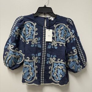 THML Navy and Cream Embroidered Blouse